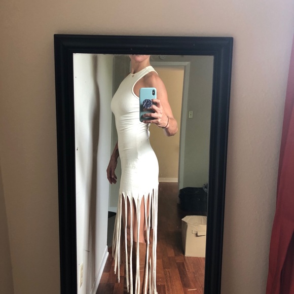 Dresses & Skirts - Floor length fringe beige organic cotton dress